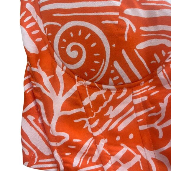 Shein Bustier Strapless Crop Top Size Large White Orange Ribbon Tie Back Edgy - Picture 2 of 5